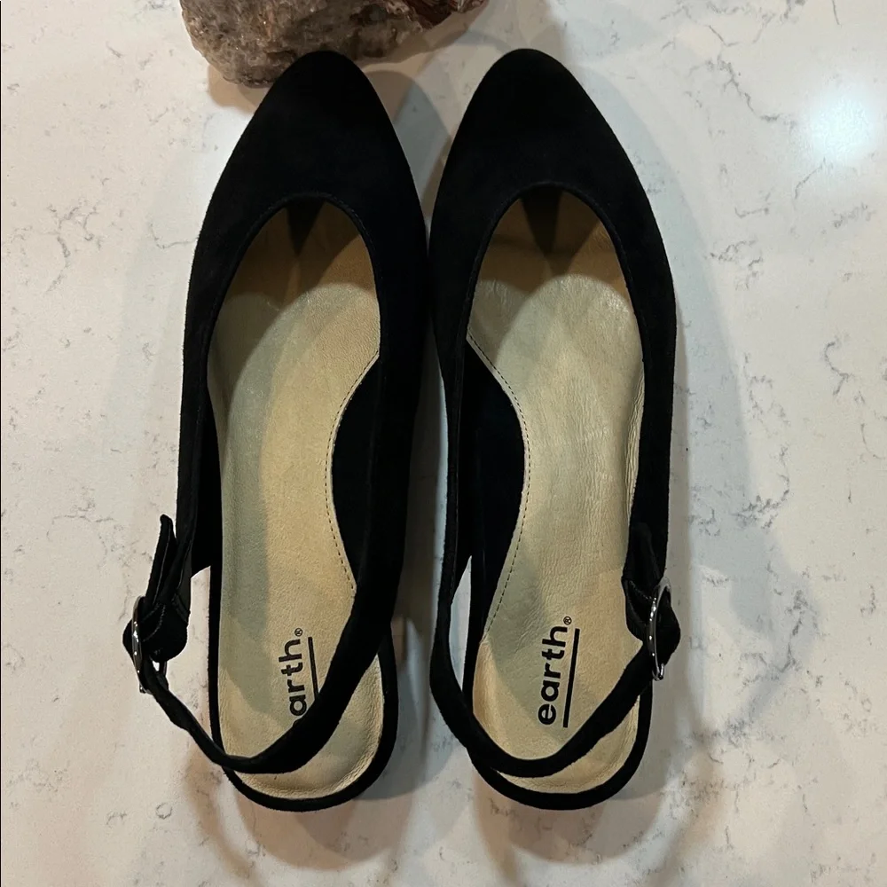 Earth Black Suede Slingback Flats